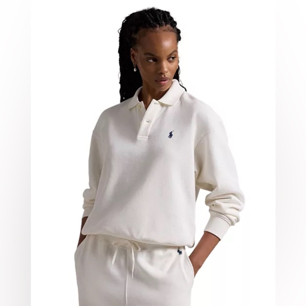 Polo by Ralph Lauren Off-White Polo Collar Sweatshirt with Navy Pony